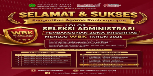 Selamat! PA Rantauprapat Lulus Seleksi Administrasi Evaluasi Zona Integritas Menuju WBK Tahun 2026