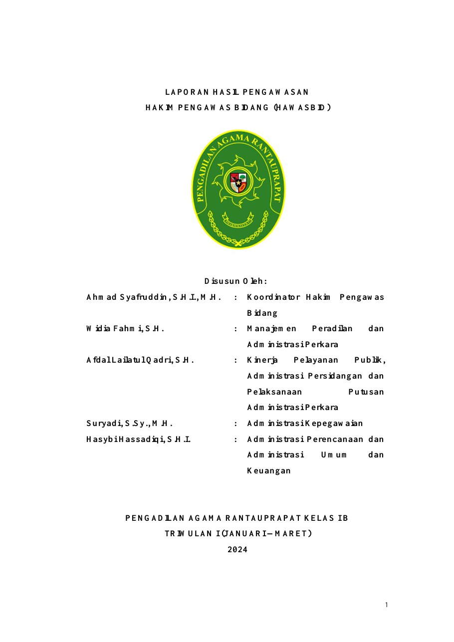 Cover Laporan Pengawasan Internal Triwulan I Tahun 2024